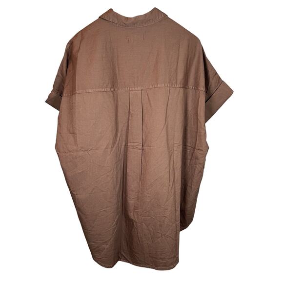 OAT New York Women's Oversized Boxy Top Button-Up Shirt XL Brown Short Sleeve - Picture 3 of 10